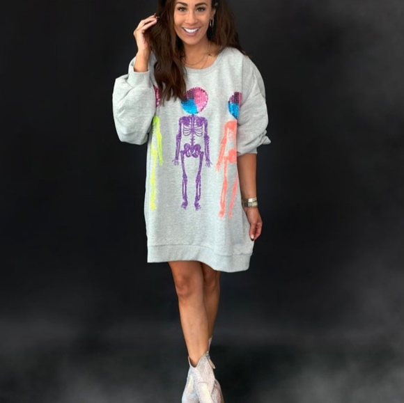 Queen of sparkles grey disco skeleton sweatshirt - Picture 2 of 4